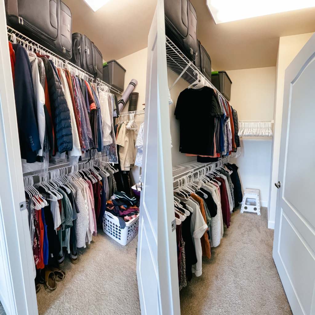 closet declutter before and after